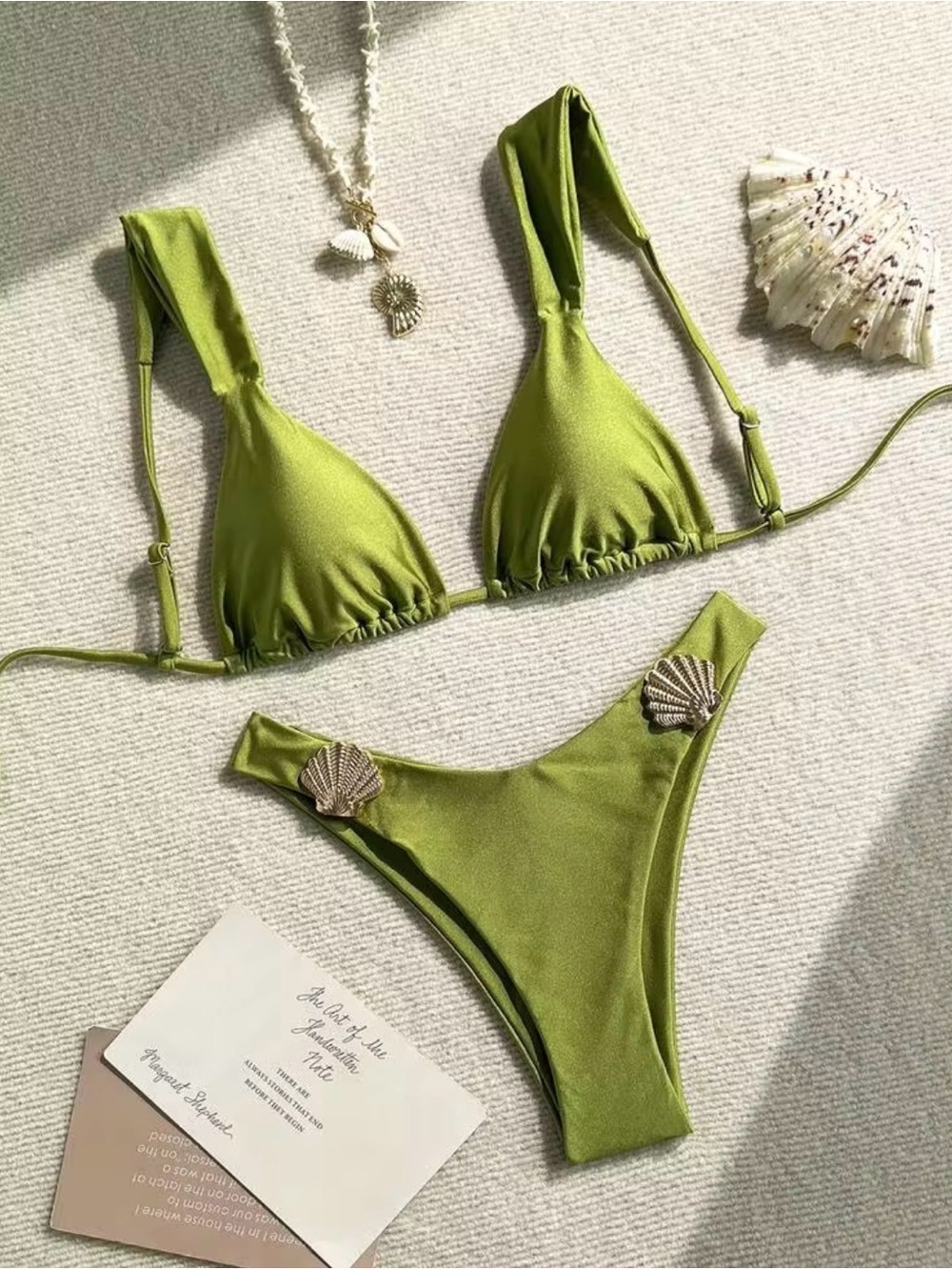 NWOT: Brand NEW Olive Green Shell-Accent Triangle Bikini - Women Swim